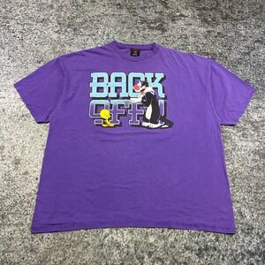 VTG Looney Tunes 'Back Off!' T Shirt Mens 3XL Purple Sylvester Cat Tweety Bird